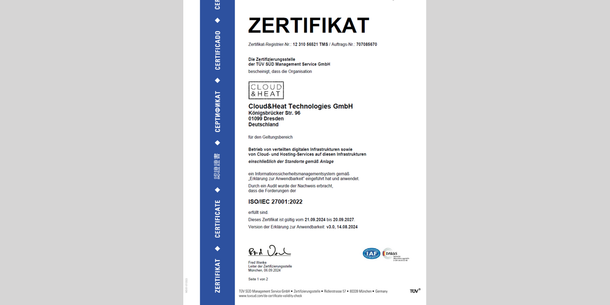 Wir haben erneut die Zertifizierung nach ISO/IEC 27001:2022 erhalten