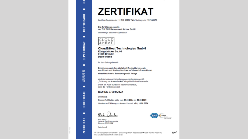 Wir haben erneut die Zertifizierung nach ISO/IEC 27001:2022 erhalten